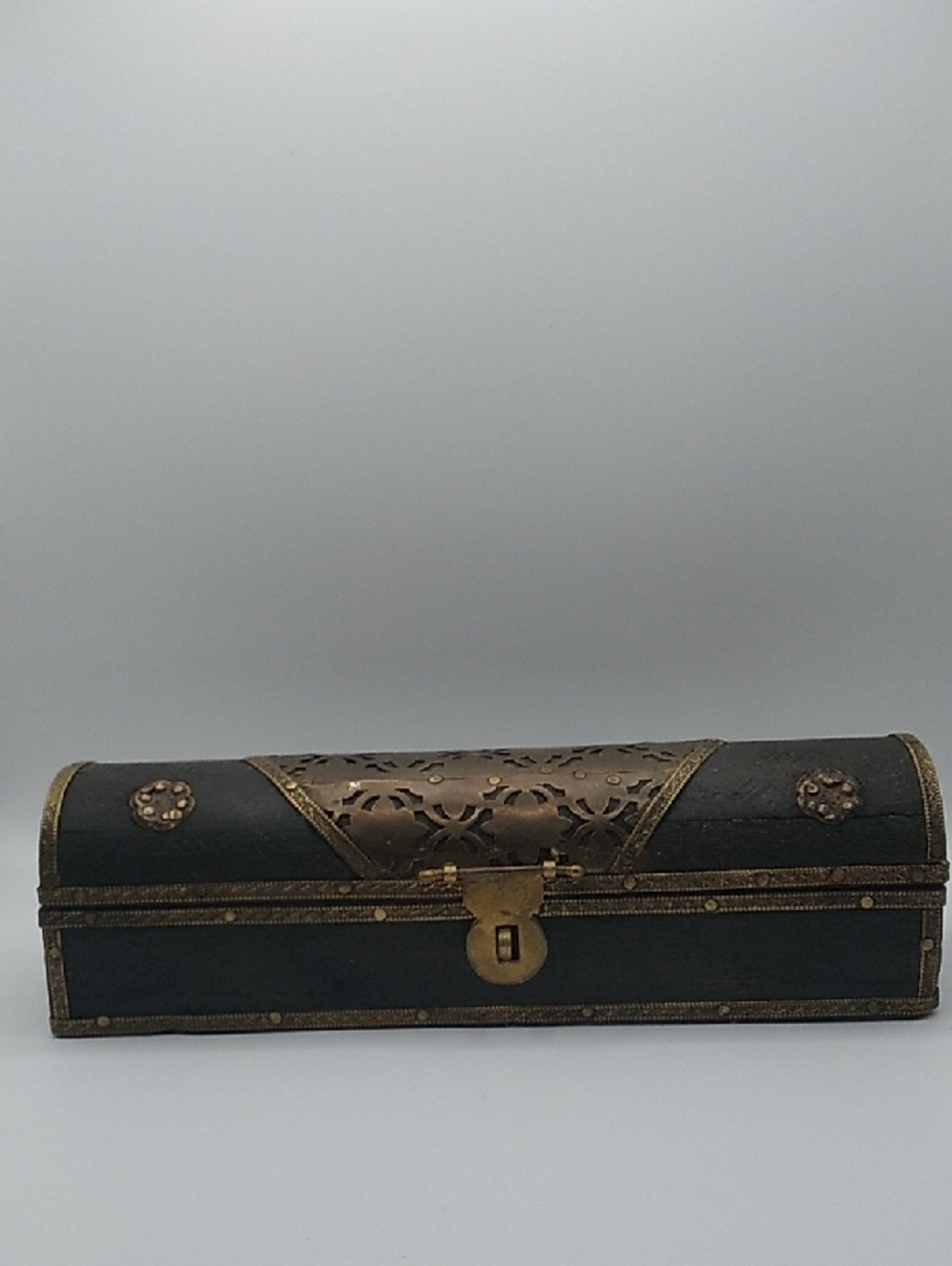 Vintage Wood and Pieced Brass Qalamde Box (B6)